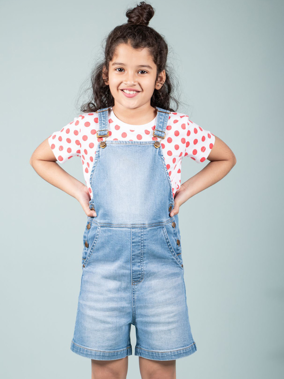 TWEENY MINI Girls Relaxed Fit Denim Short Dungaree