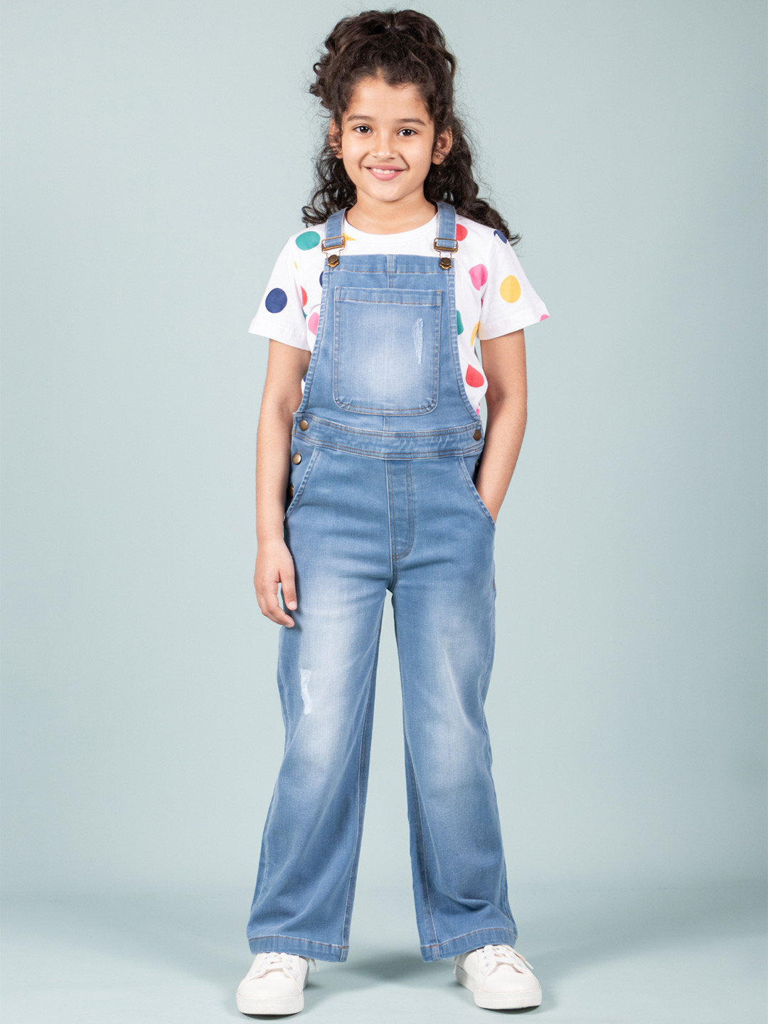 TWEENY MINI Girls Solid Relaxed Fit Denim Dungarees