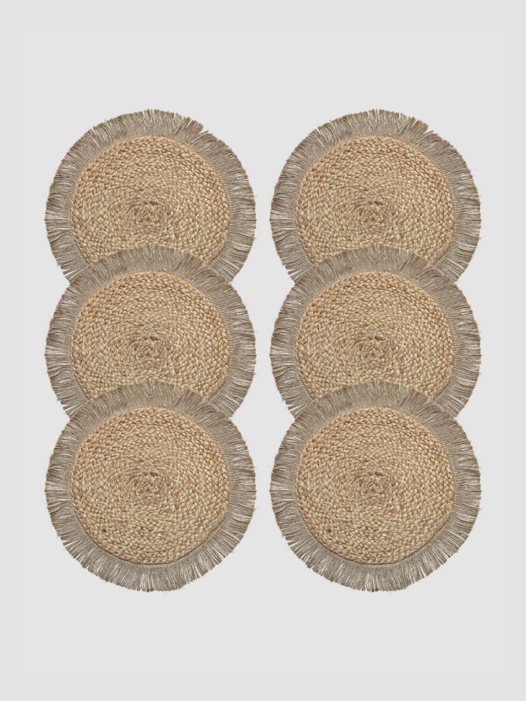 PAROKSH Brown 6 Pieces Fringed Jute Round Table Placemats