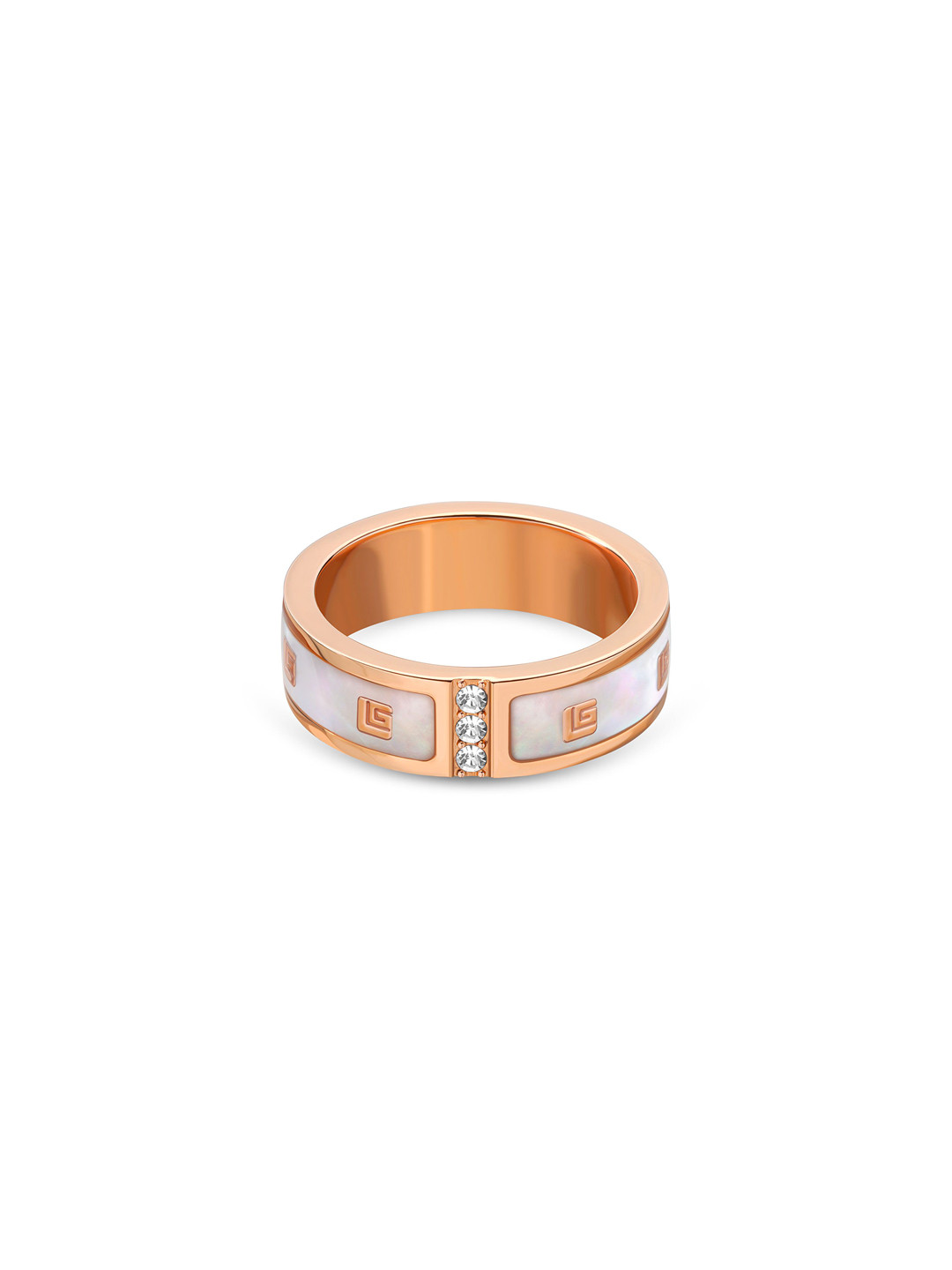 Guy Laroche Grace Rose Gold-Plated Stainless Steel Mother Of Pearls Studded Finger Ring