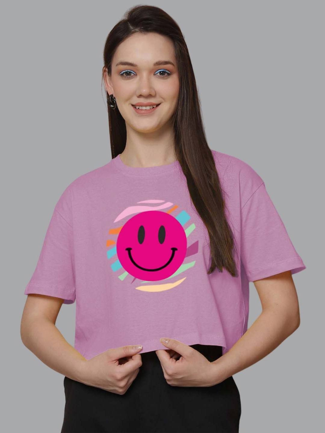 Friskers Women Round Neck Graphic Crop T-shirt