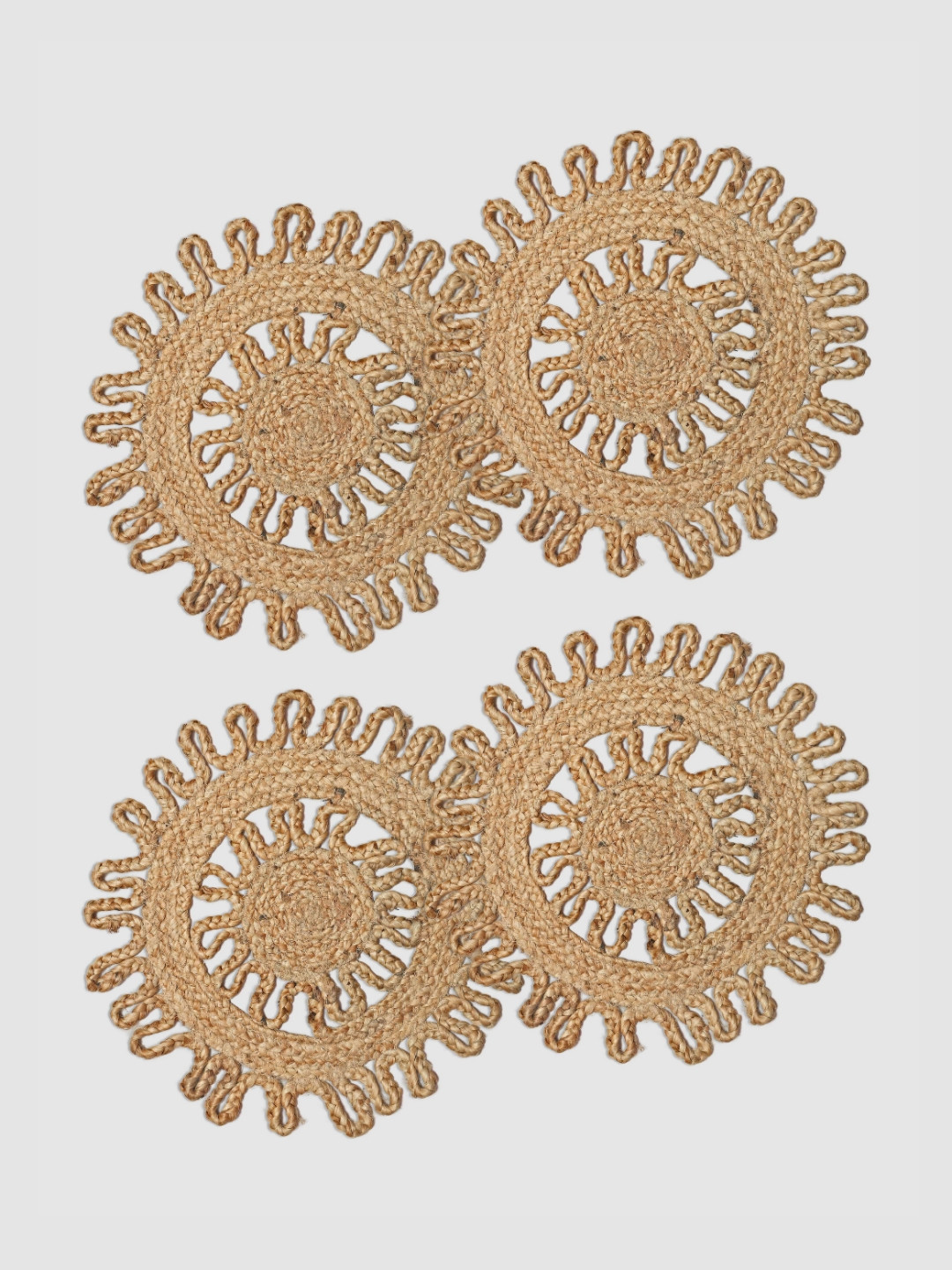 PAROKSH Brown 4 Pieces Braided Jute Round Table Placemats