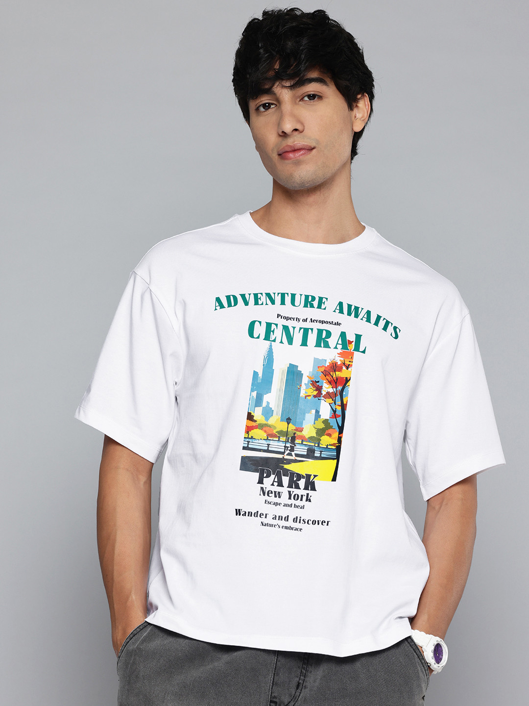 Aeropostale Graphic Printed Relaxed Fit Drp shoulder sleves Pure Cotton T-shirt