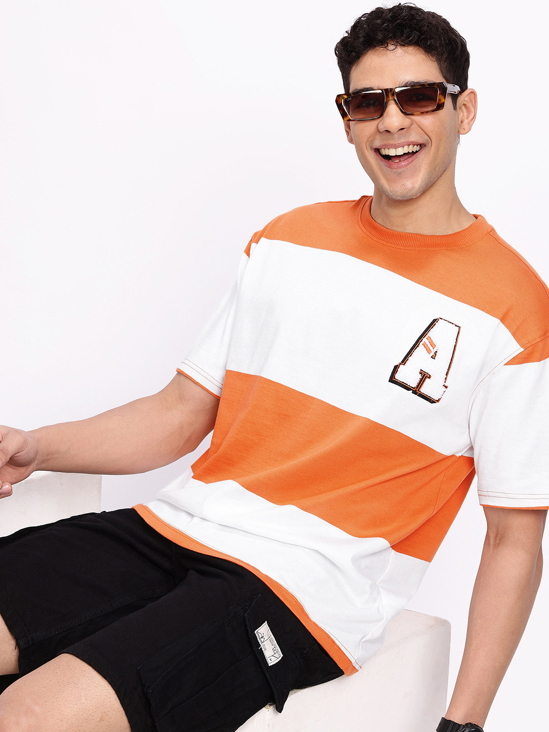 Aeropostale Striped Colourblock Relaxed fit drop shoulder sleeves Pure Cotton T-shirt