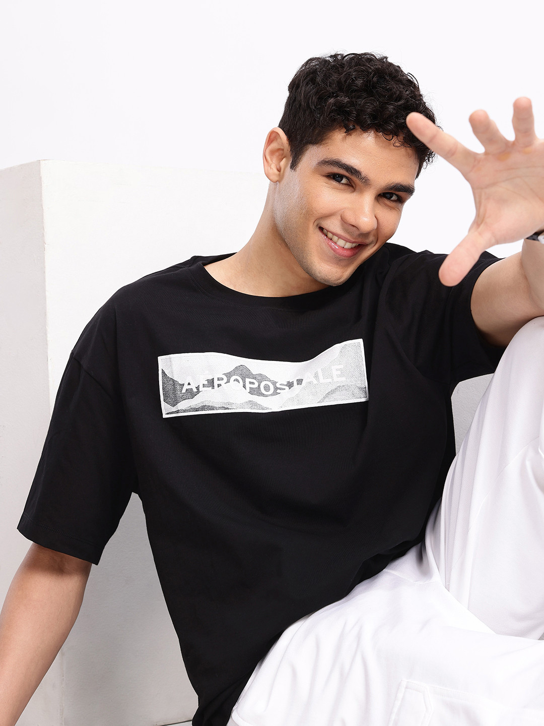 Aeropostale Men Brand Typography Printed Relaxed Fit Pure Cotton T-shirt