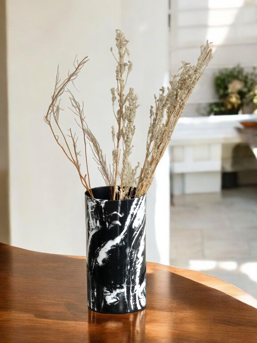 Folkstorys Black & White Printed Cylindrical Shape Vase