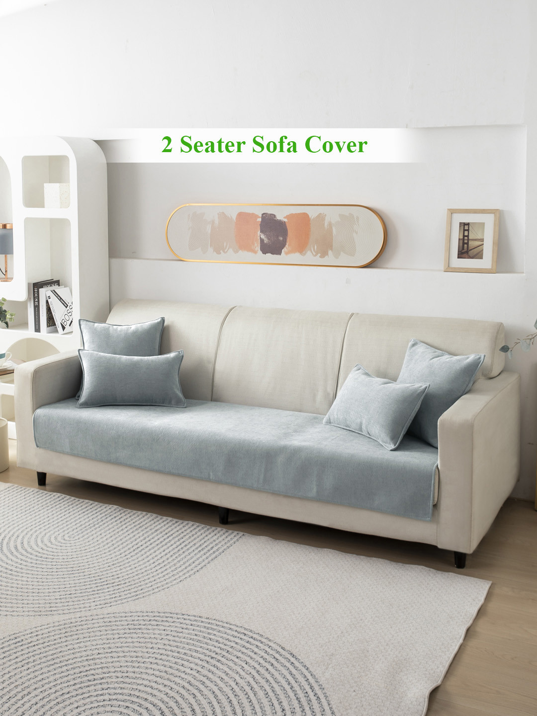 HOKIPO Grey Anti Slip 2 Seater Chenille Sofa Mat Cover