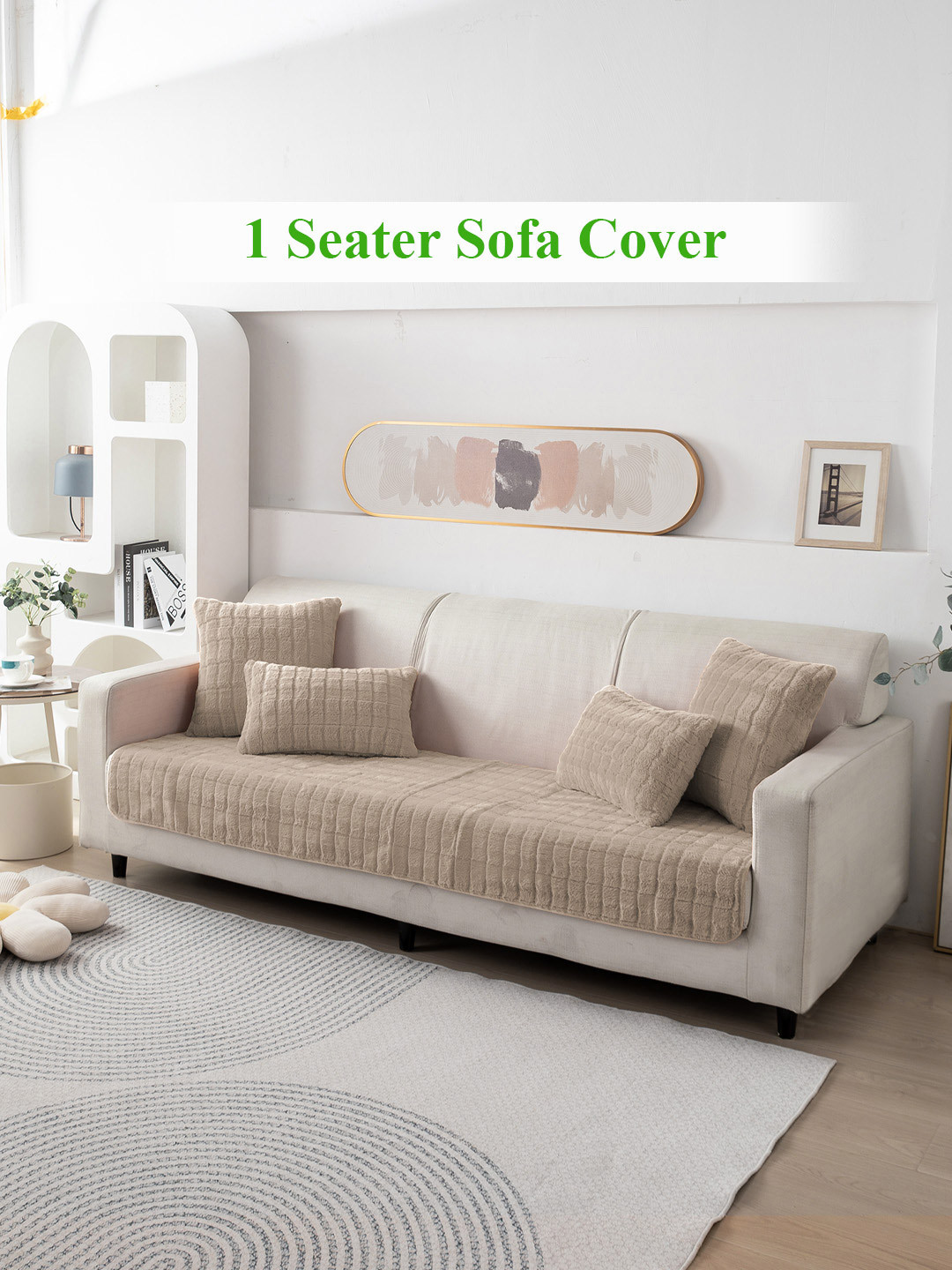 HOKIPO Beige Plush 1 Seater Sofa Mat