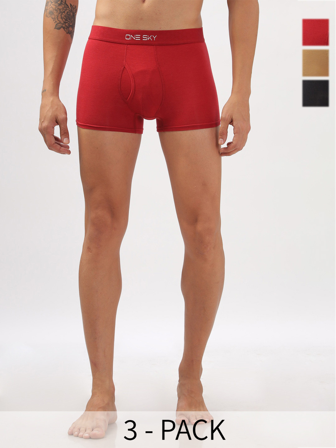 ONE SKY Men Pack of 3 Assorted Cotton TrunkSM00050 AST2 BLK EMB CART