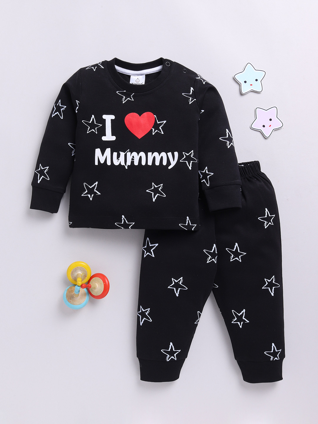 YK X Tinyo Infant Boys Typography Printed Pure Cotton T-Shirt with Joggers