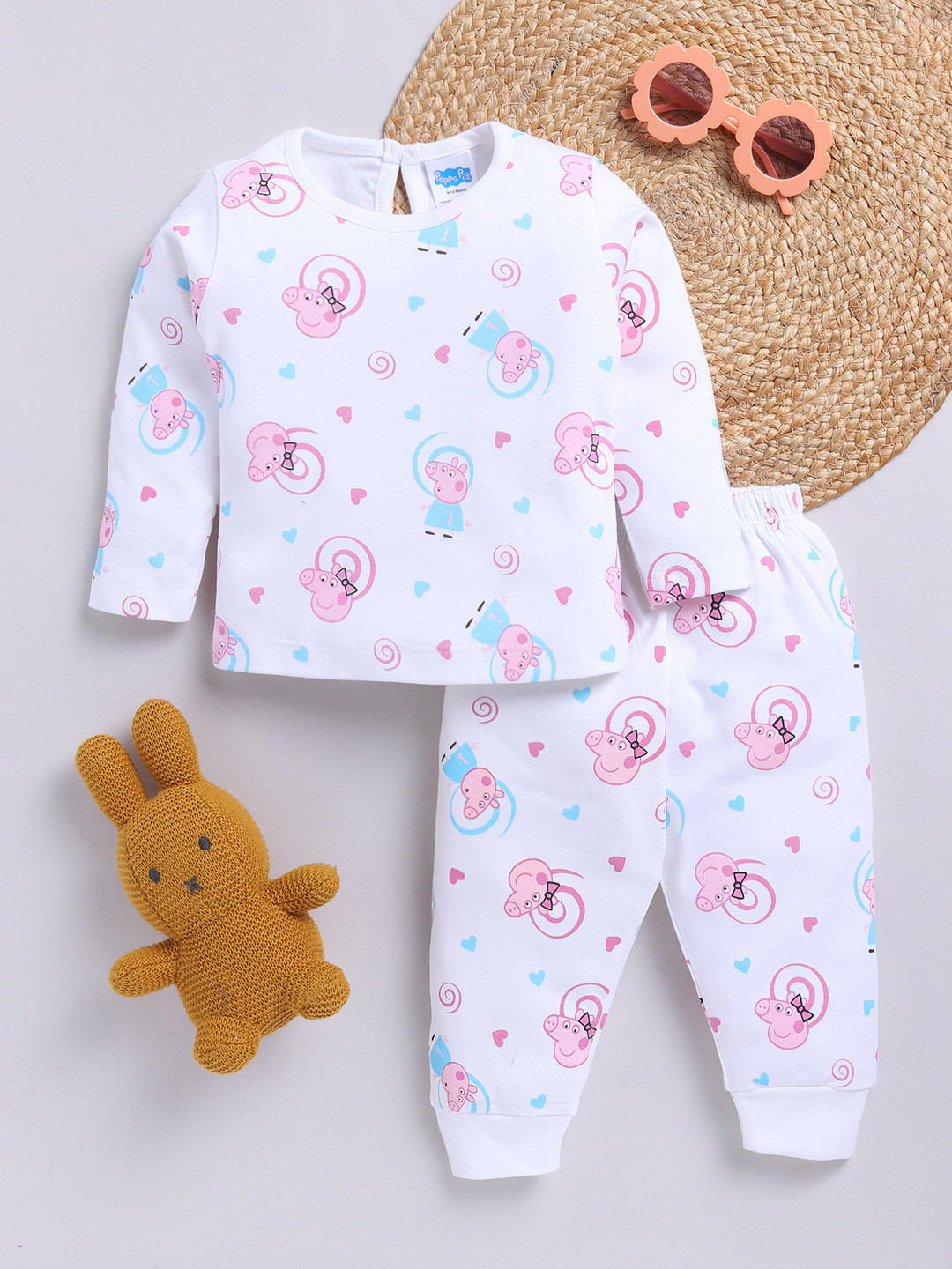YK X Tinyo Infant Girls Pure Cotton Peppa Pig Printed Top with Joggers