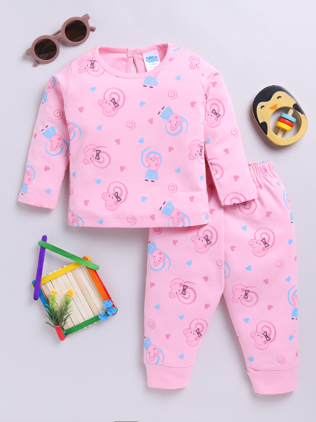 YK X Tinyo Infant Girls Pure Cotton Peppa Pig Printed Top with Joggers