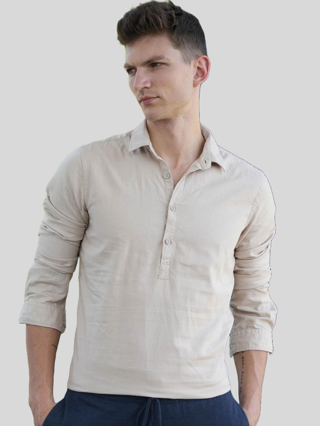 EdinWolf Shirt Collar Long Sleeves Cotton Short Kurta