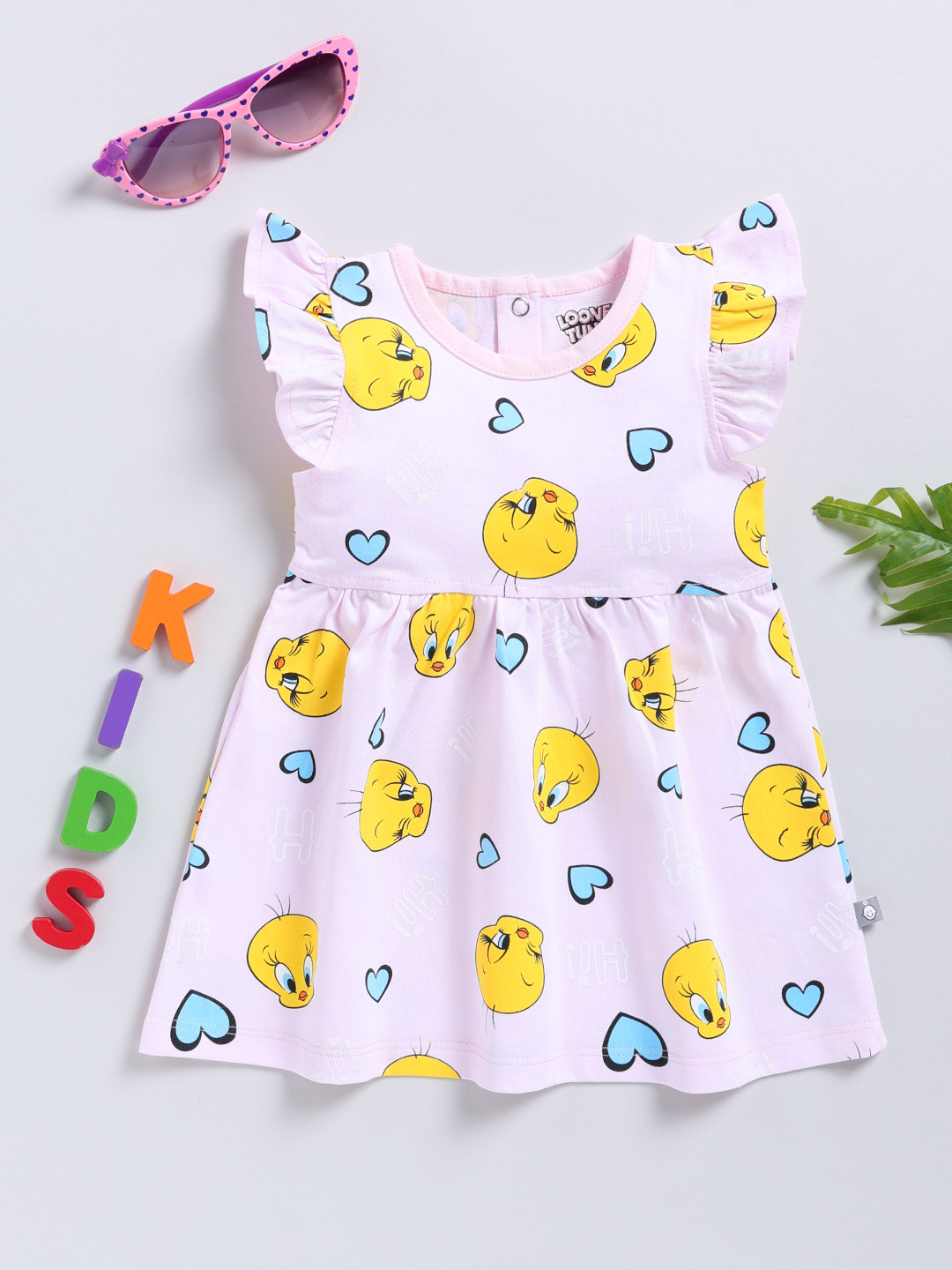 YK X Tinyo Infant Girls Tweety Printed Pure Cotton Fit & Flare Dress