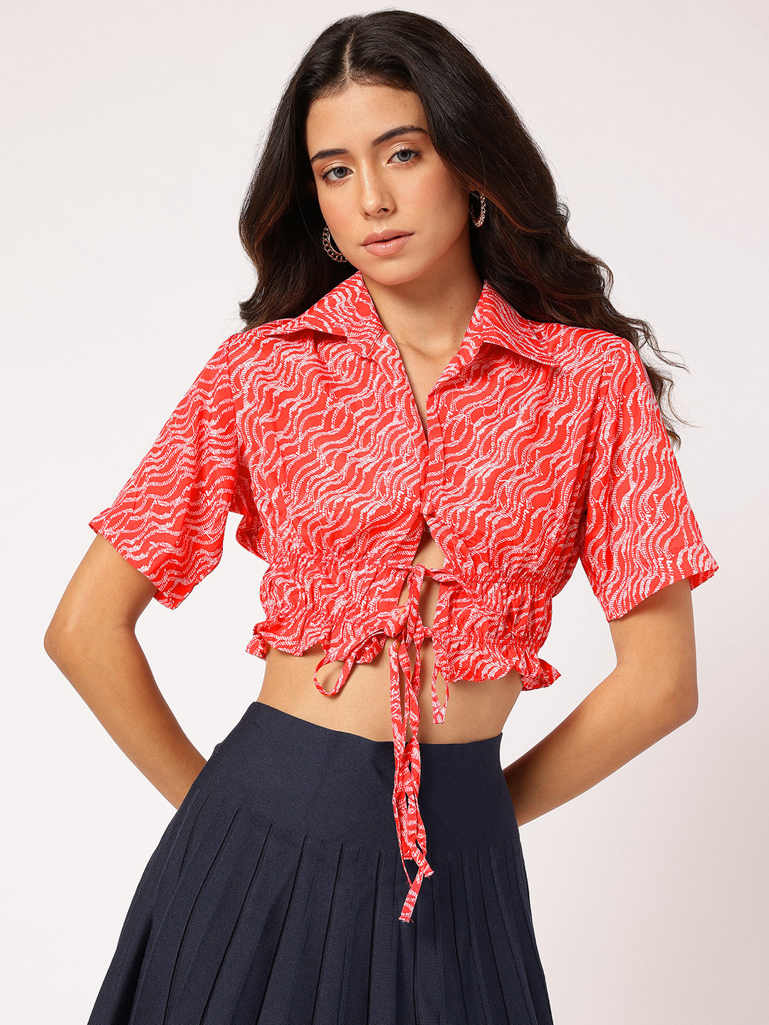 DressBerry X fwd Lace-Up Printed Crop Shirt Style Top
