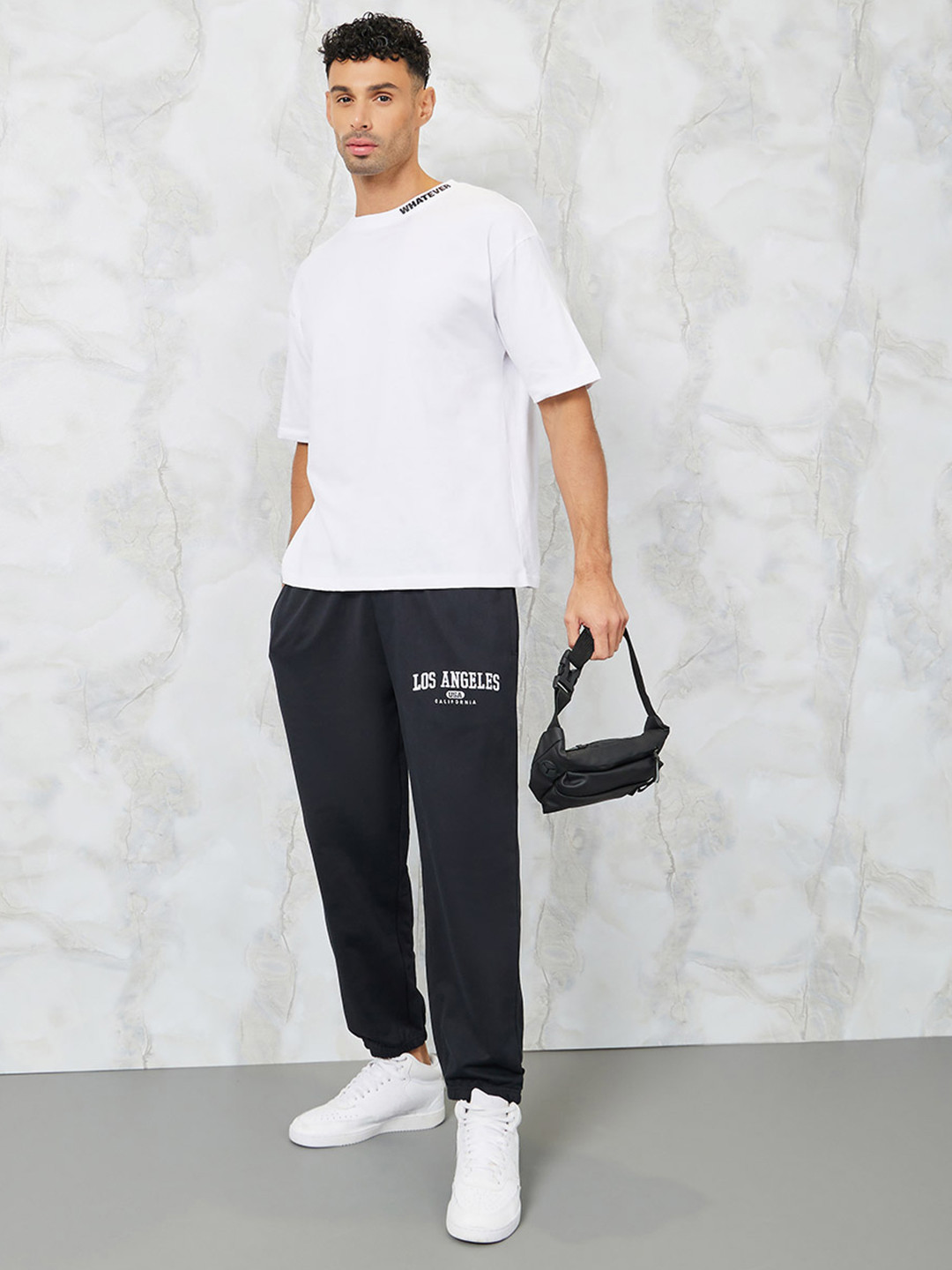 Styli Men Black City Name Embroidered Relaxed Fit Cotton Joggers