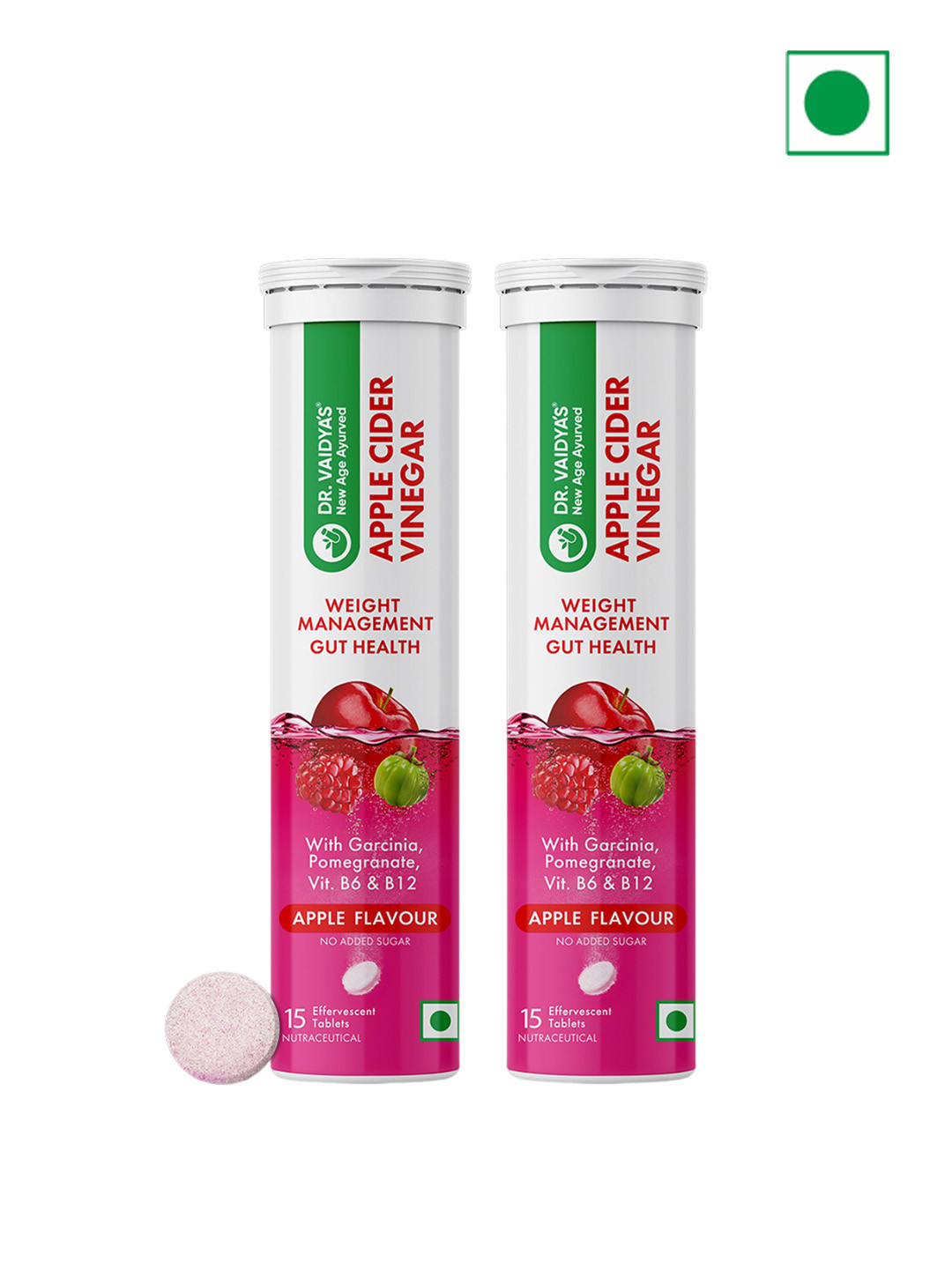 DR. VAIDYA'S Set Of 2 Apple Cider Vinegar Effervescent Tablets -15 Tablets Each