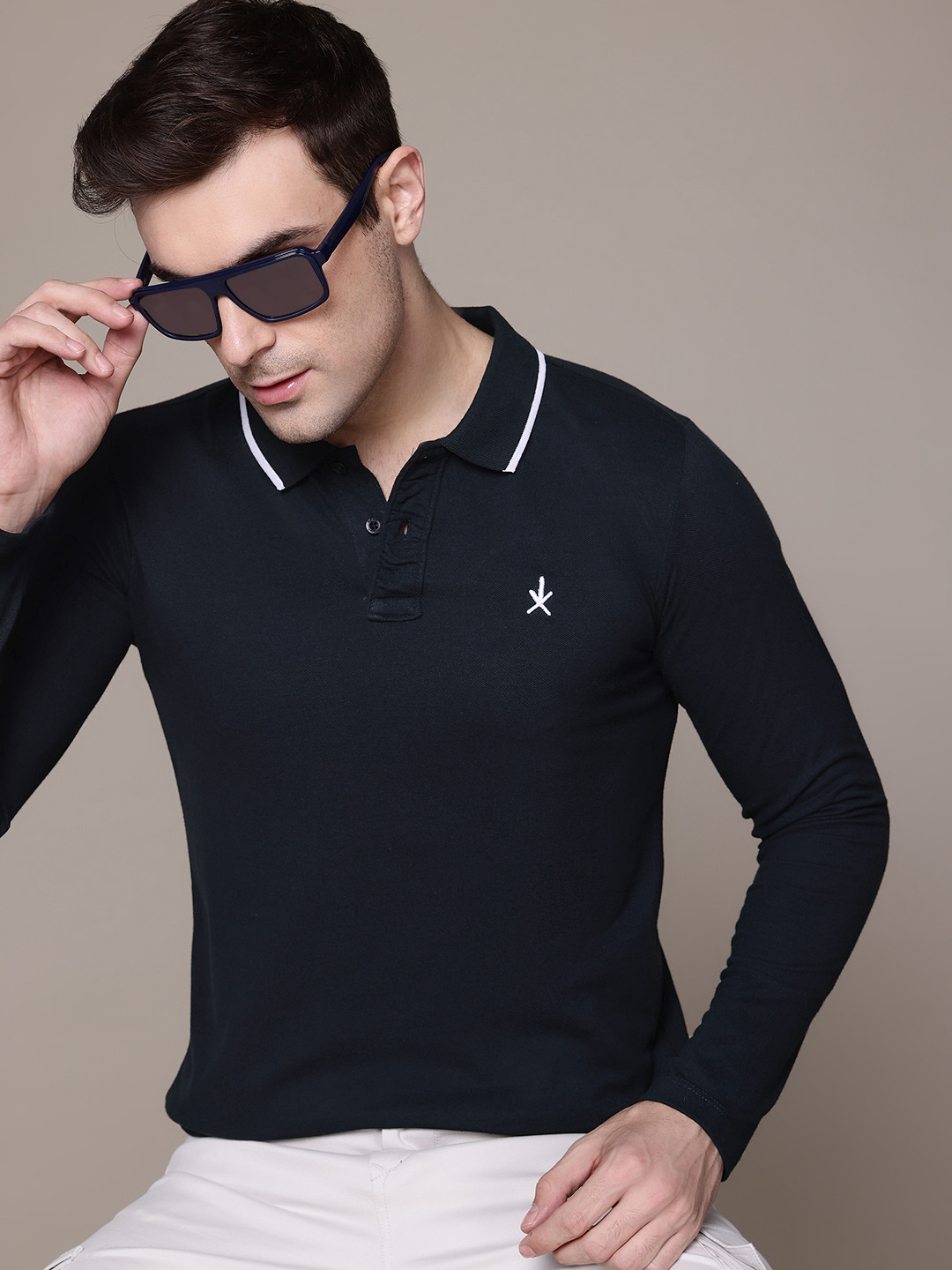 The Roadster Lifestyle Co. Polo Collar T-shirt With Embroidery Detail