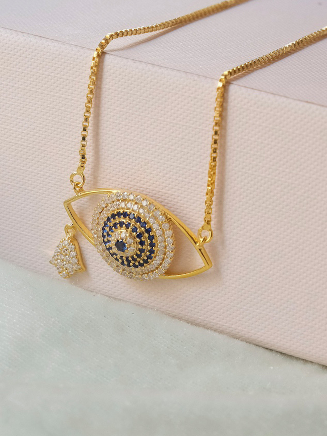 Anushka Jain Jewellery Sterling Silver Gold-Plated Cubic Zirconia Evil Eye Necklace