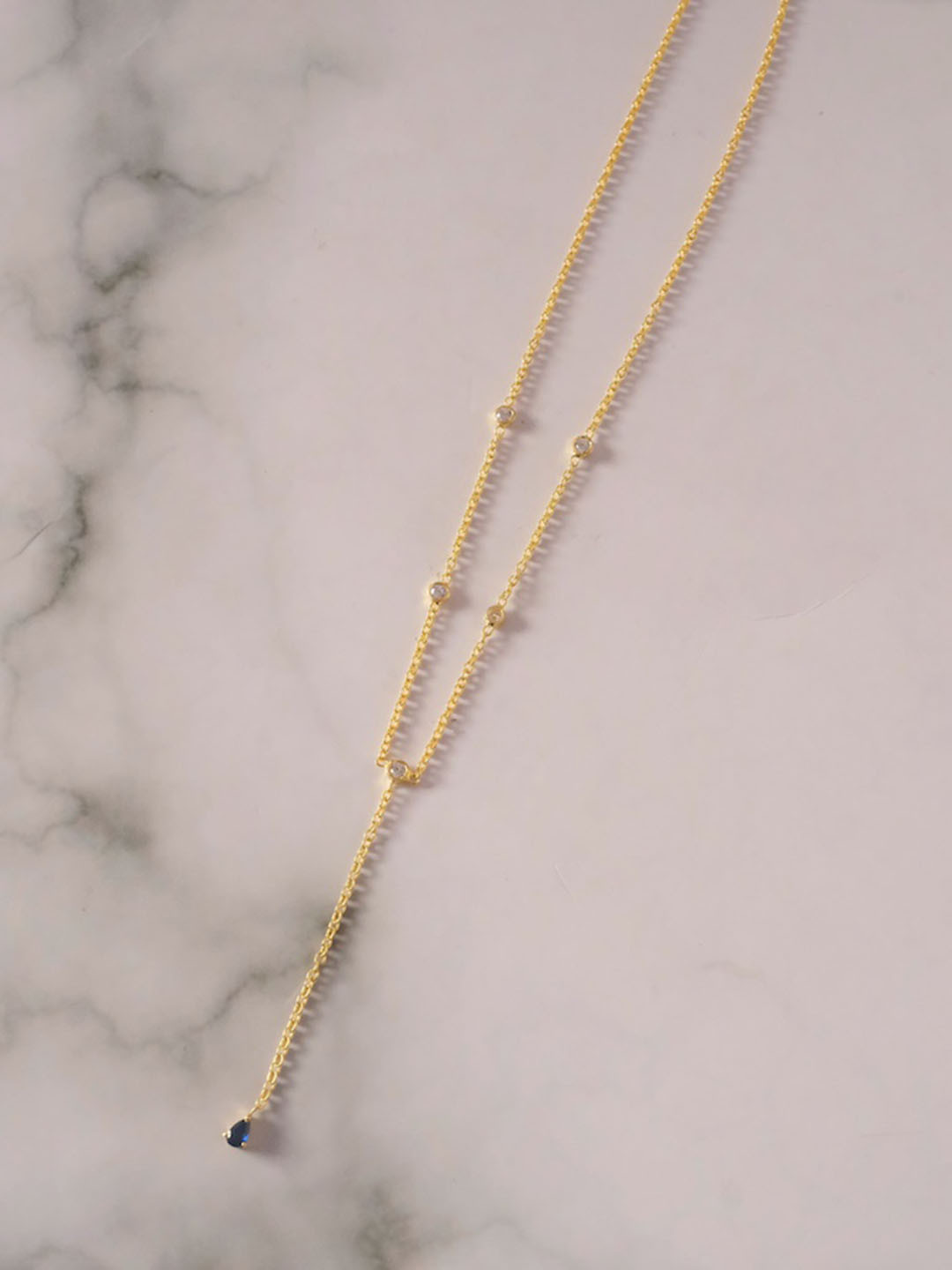 Anushka Jain Jewellery 925 Sterling Silver Gold-Plated Sapphire Duet Lariat Necklace