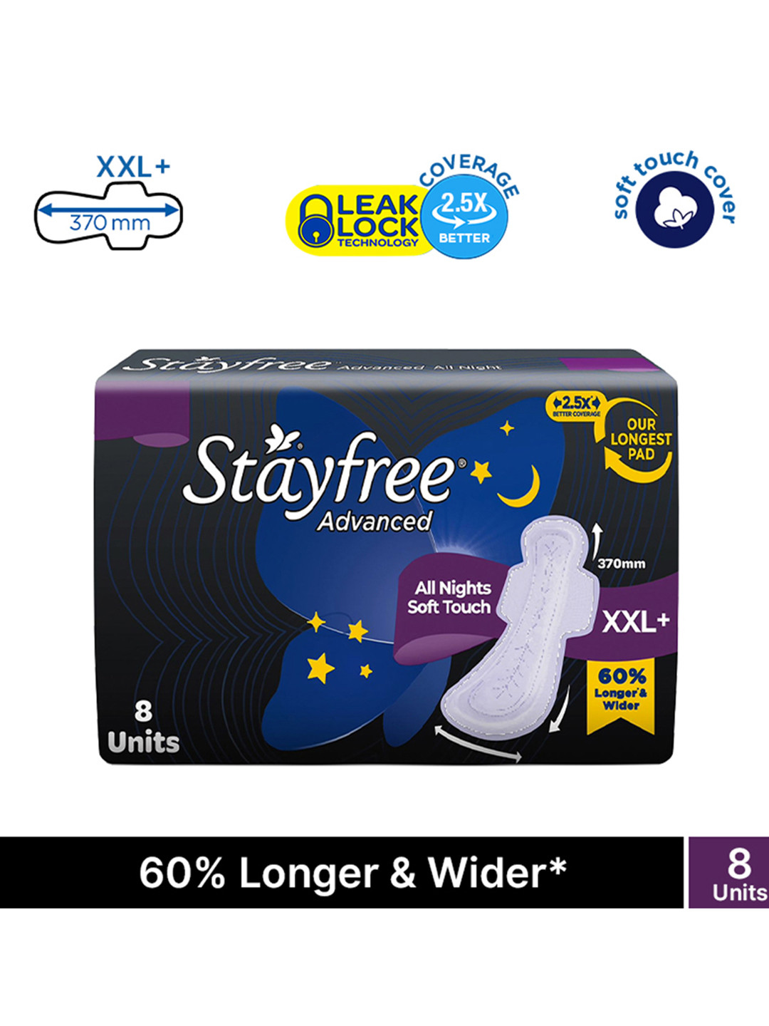 Stayfree Advanced All Nights XXL+ Sanitary Napkins - 8 Pads