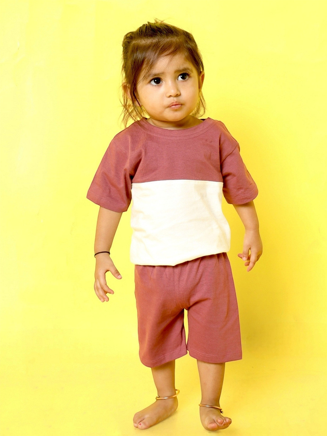 Orange Sugar Kids Colourblocked Pure Cotton T-shirt with Shorts