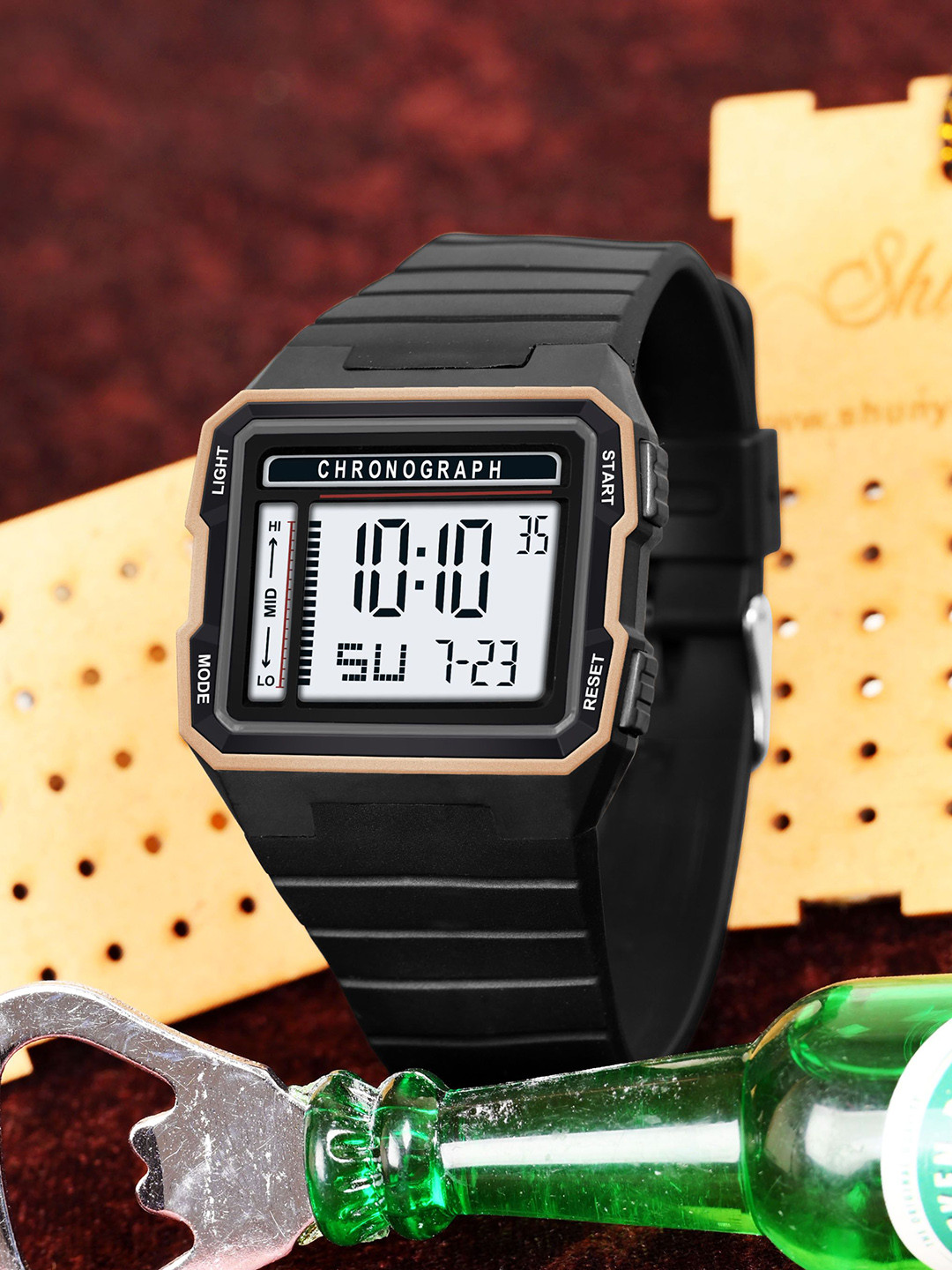 Franklord Men Brass Dial & Bracelet Style Straps Digital Watch F-146 BOG A