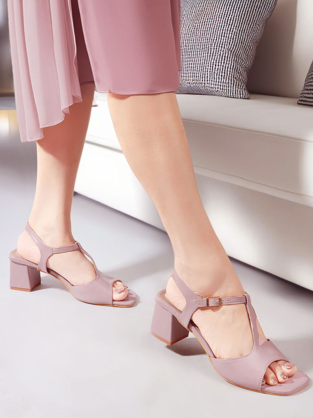 Mast & Harbour Women Open Toe Ankle Loop Block Heels