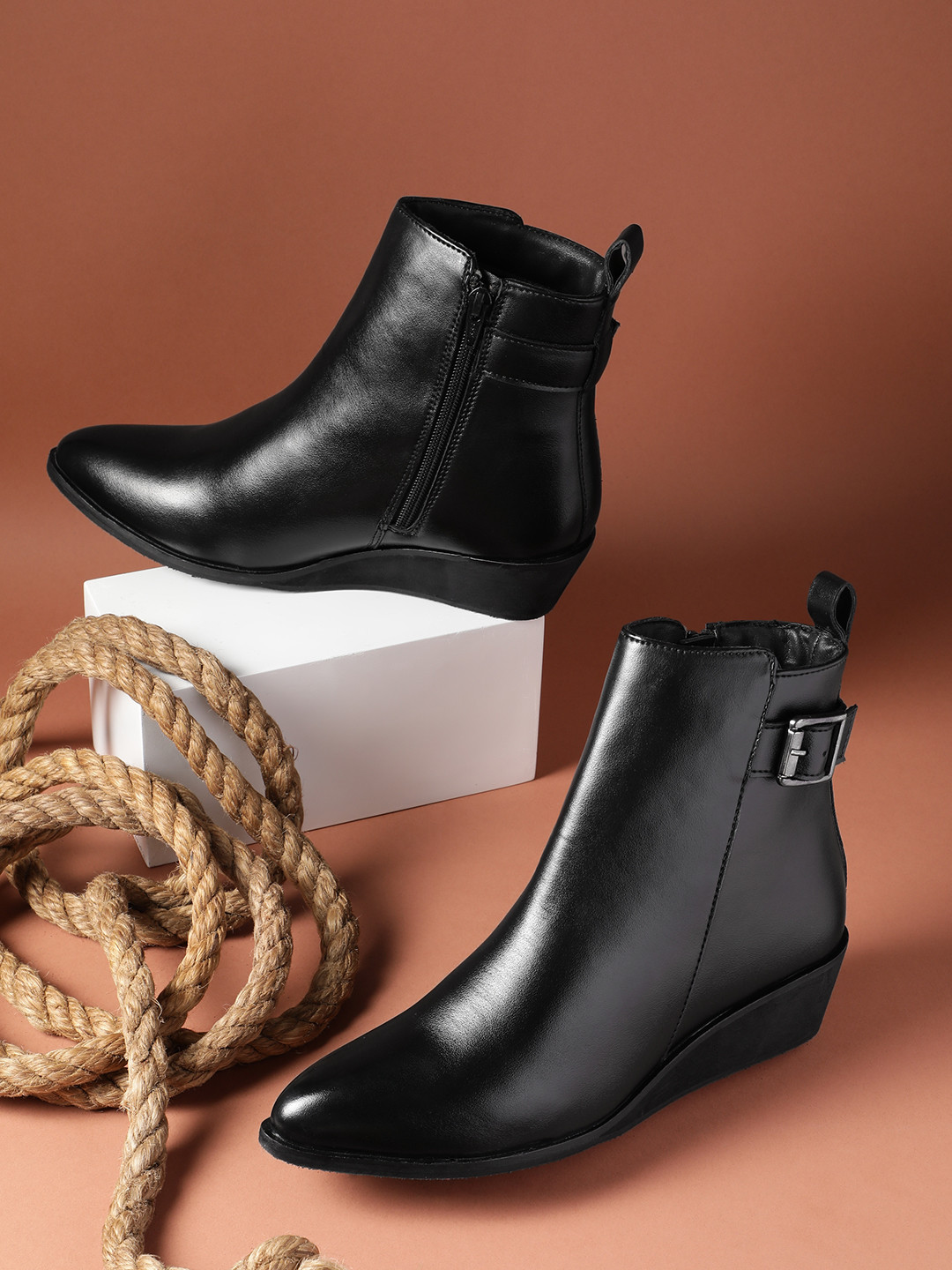 The Roadster Life Co. Women Mid-Top Wedge Heel Regular Boots With Belt Detail