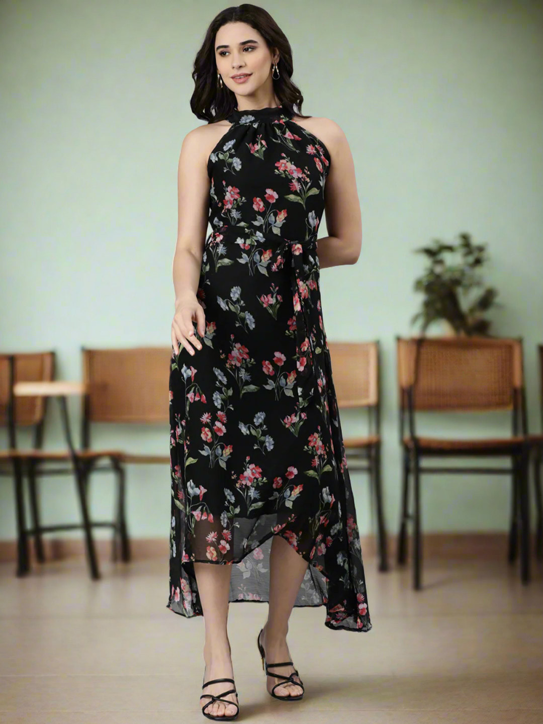 Souchii Printed Halter Neck Flared Dresses