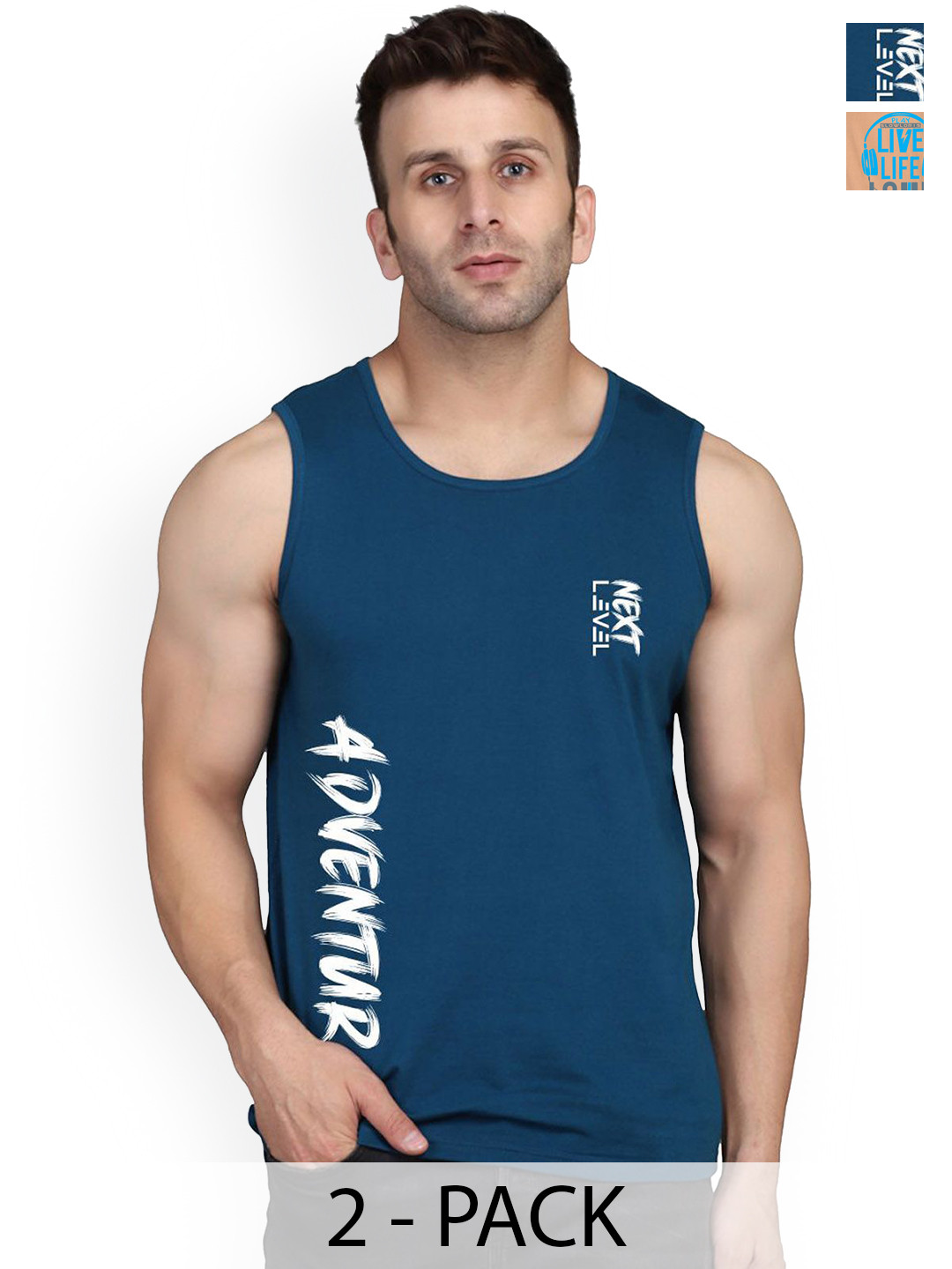 SLOWLORIS Pack Of 2 Men Printed Gym Vests SL26 COMBO (LOUD BLKRST) (ADV PEACOCK)