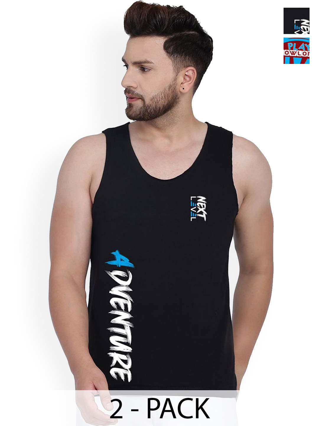 SLOWLORIS Men Pack Of 2 Printed Cotton Gym Innerwear Vests