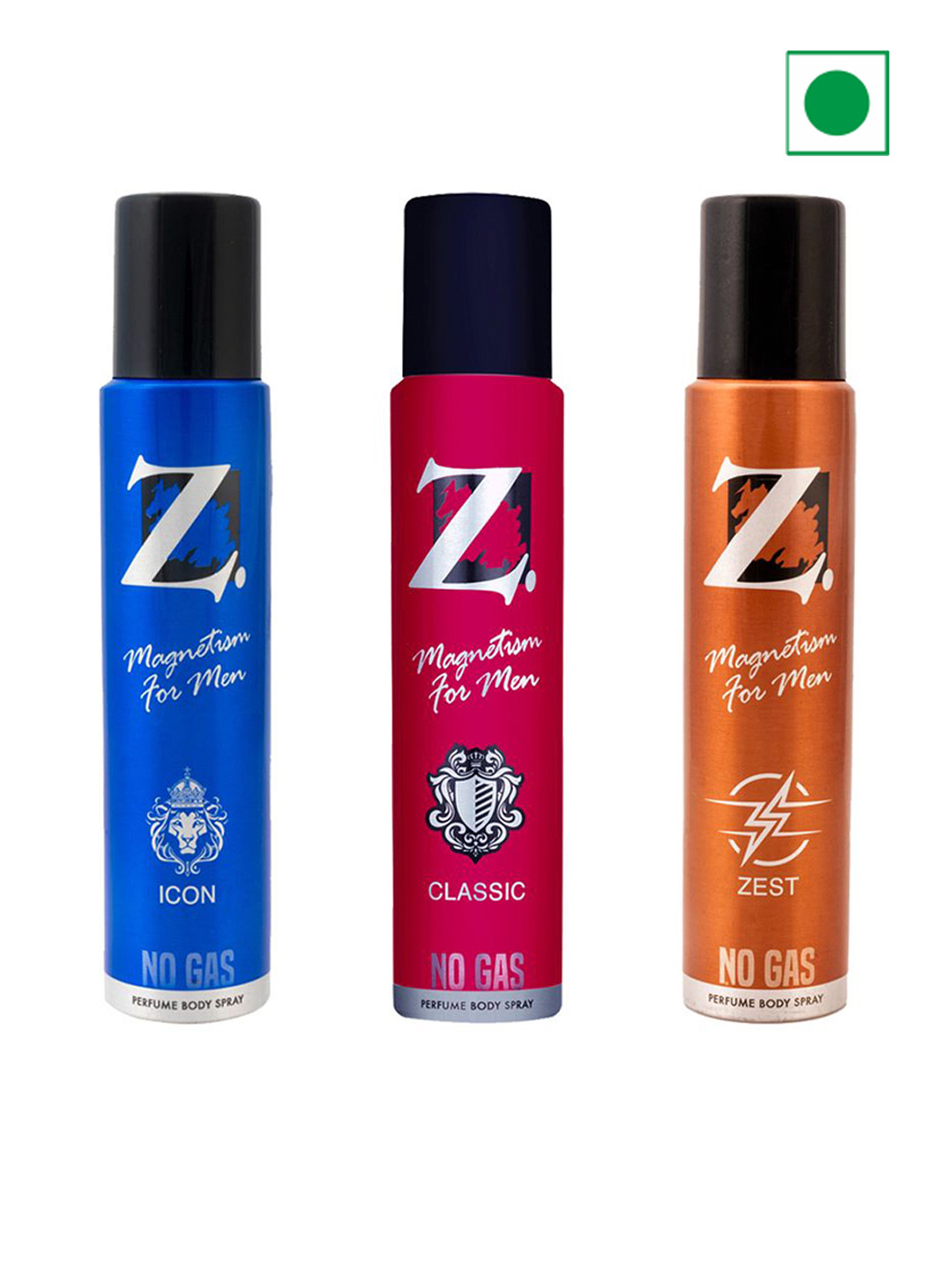 Z-MAGNETISM FOR MEN Classic, Icon & Zest Set Of 3  Deodorant Body Spray - 120ml (99g) Each