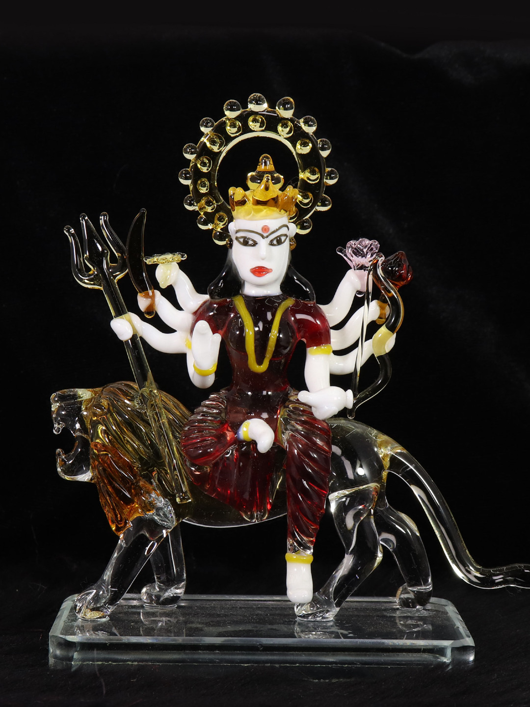 NMII Durga Mata Gold Glass Glossy Prayer Room Medium Showpiece - 5.1 Inches