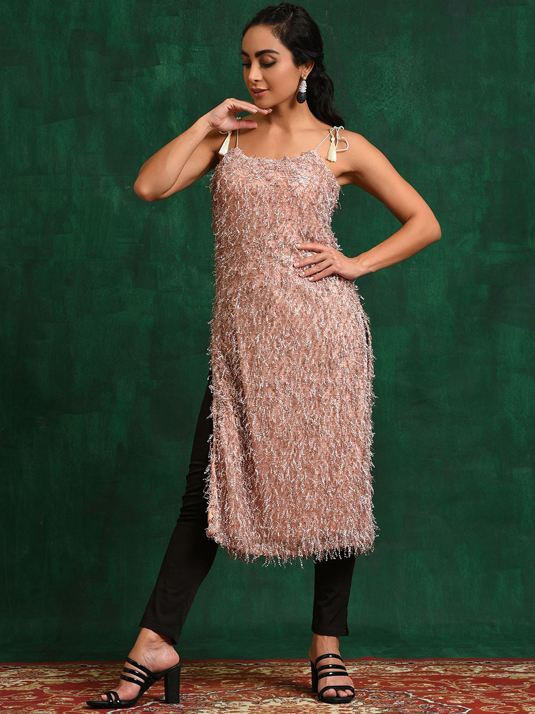 Sangria Embellished Shoulder Strap Straight Kurta