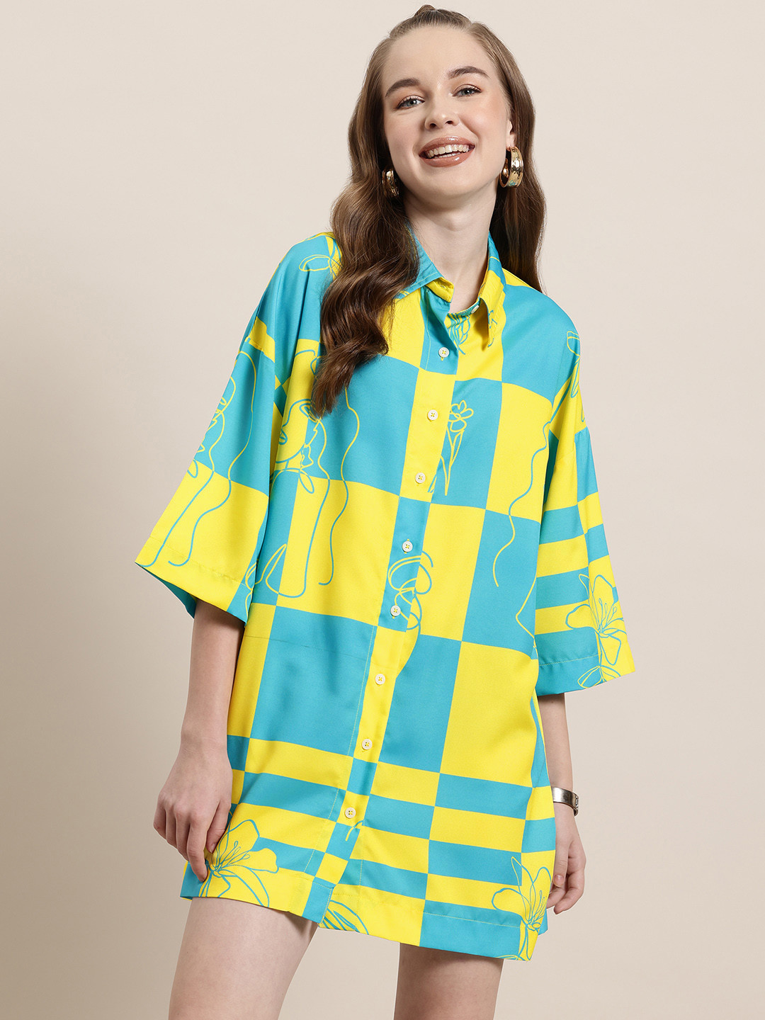 HERE&NOW Printed Oversized Shirt Mini Dress