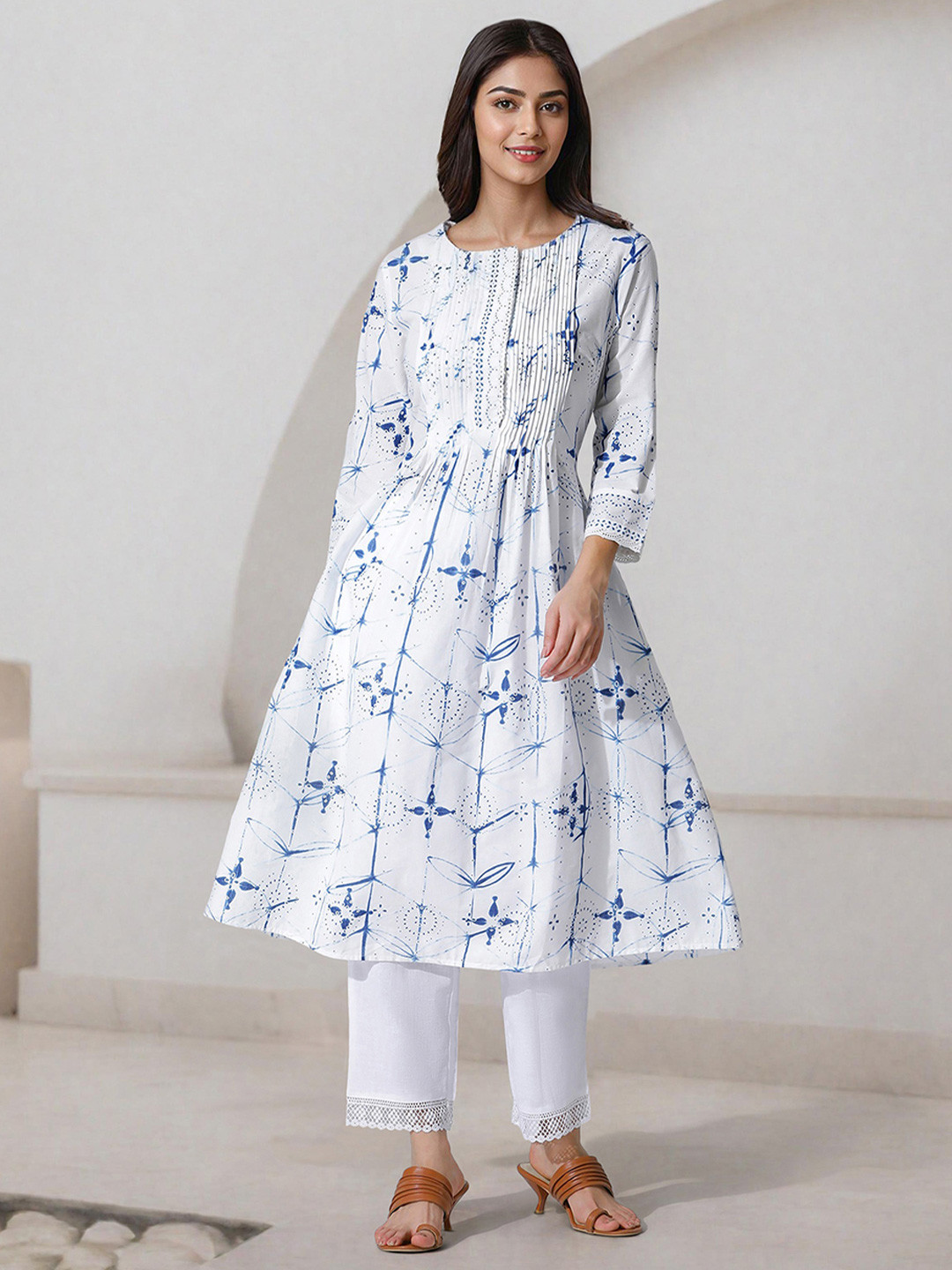 W Floral Printed Pure Cotton A-Line Kurta with Trousers
