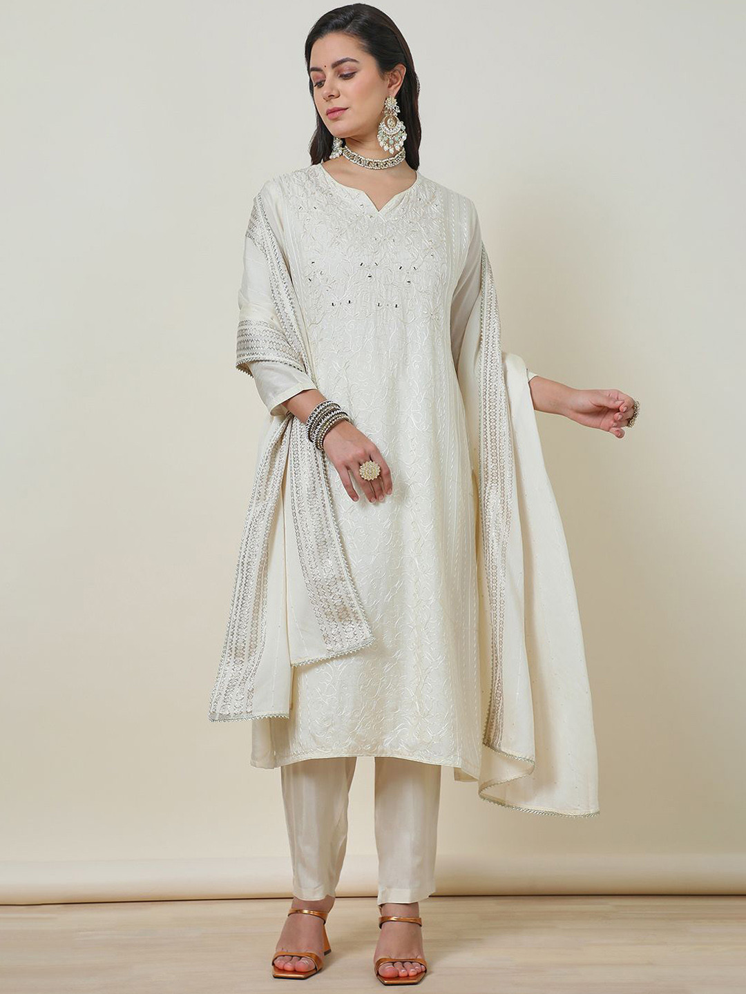 Soch Embroidered Suit Set With Mirror Work