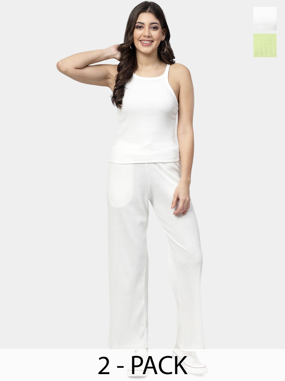 ETC Pack Of 2 Women Ribbed Spaghetti Tank Lounge T-shirts