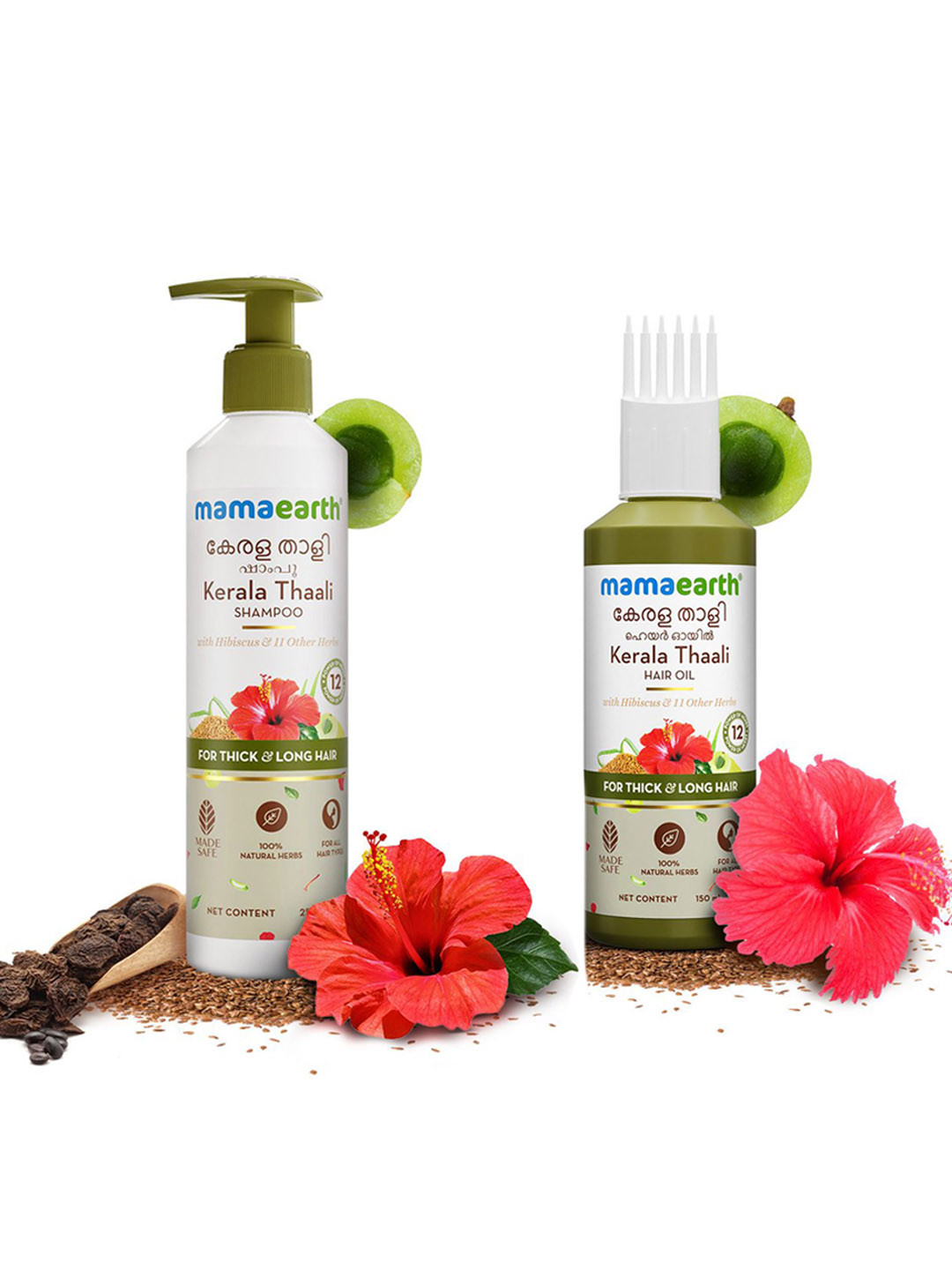 Mamaearth Kerala Thaali Hair Oil 150ml & Shampoo 250ml With Hibiscus