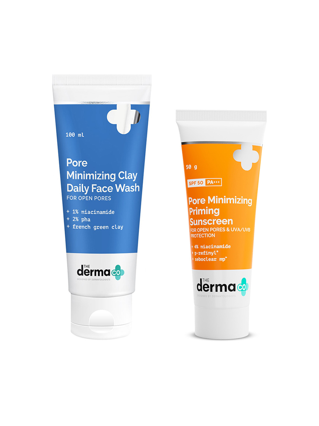 The Derma co. Pore Minimizing Clay Daily Face Wash 100ml & SPF 50 Priming Sunscreen 50g