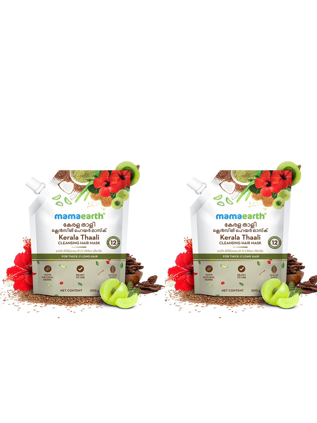 Mamaearth Set Of 2 Kerala Thaali Cleansing Hair Mask with Hibiscus & Shikakai - 200g Each