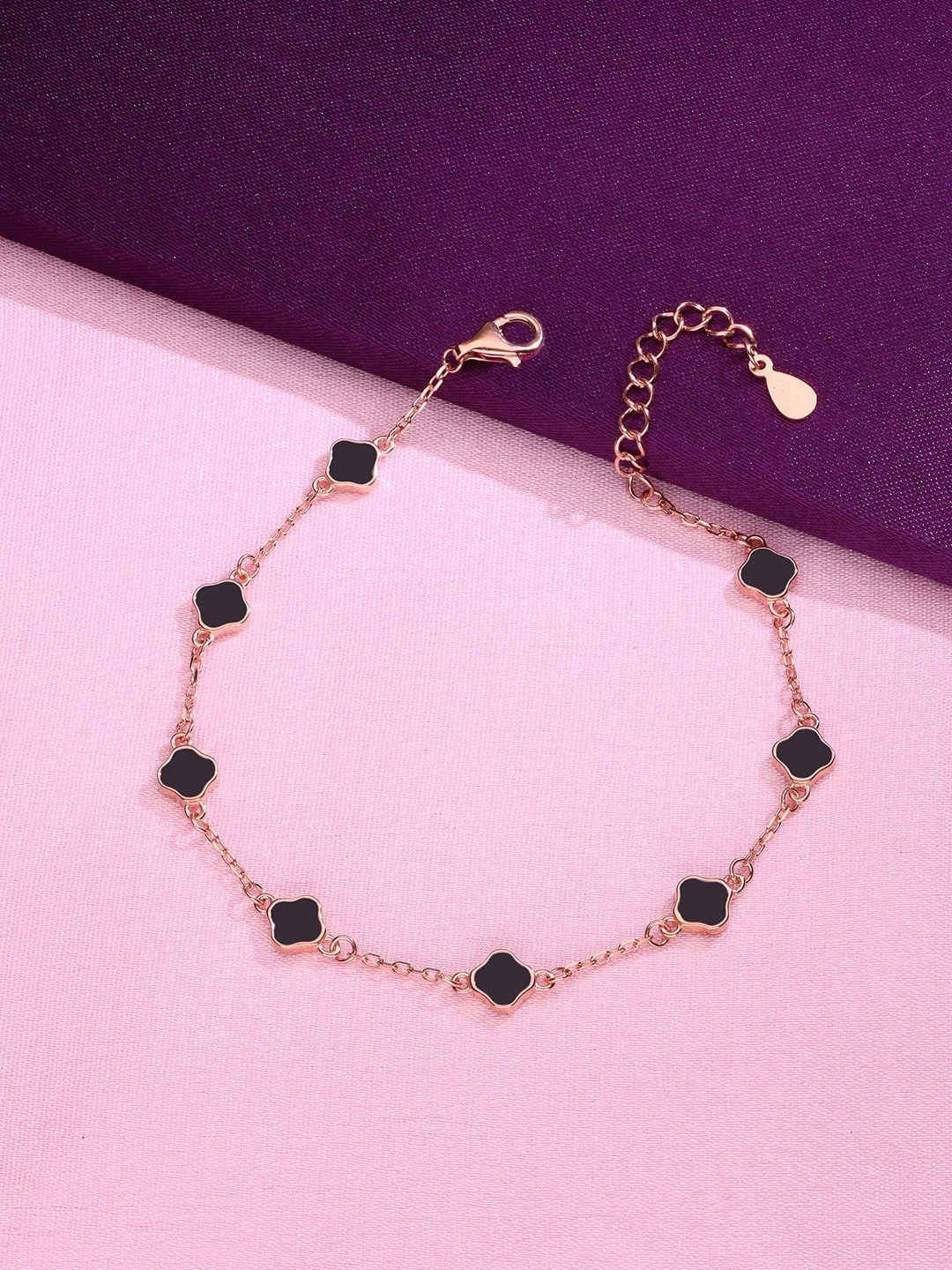 KAI JEWEL Sterling Silver CZ Studded Rose Gold-Plated Minimalistic Link Bracelet