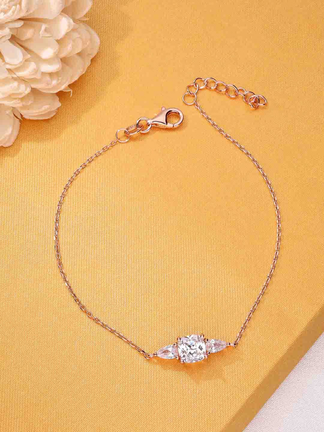 KAI JEWEL Minimalistic 925 Sterling Silver Rose Gold-Plated Cubic Zirconia Link Bracelet