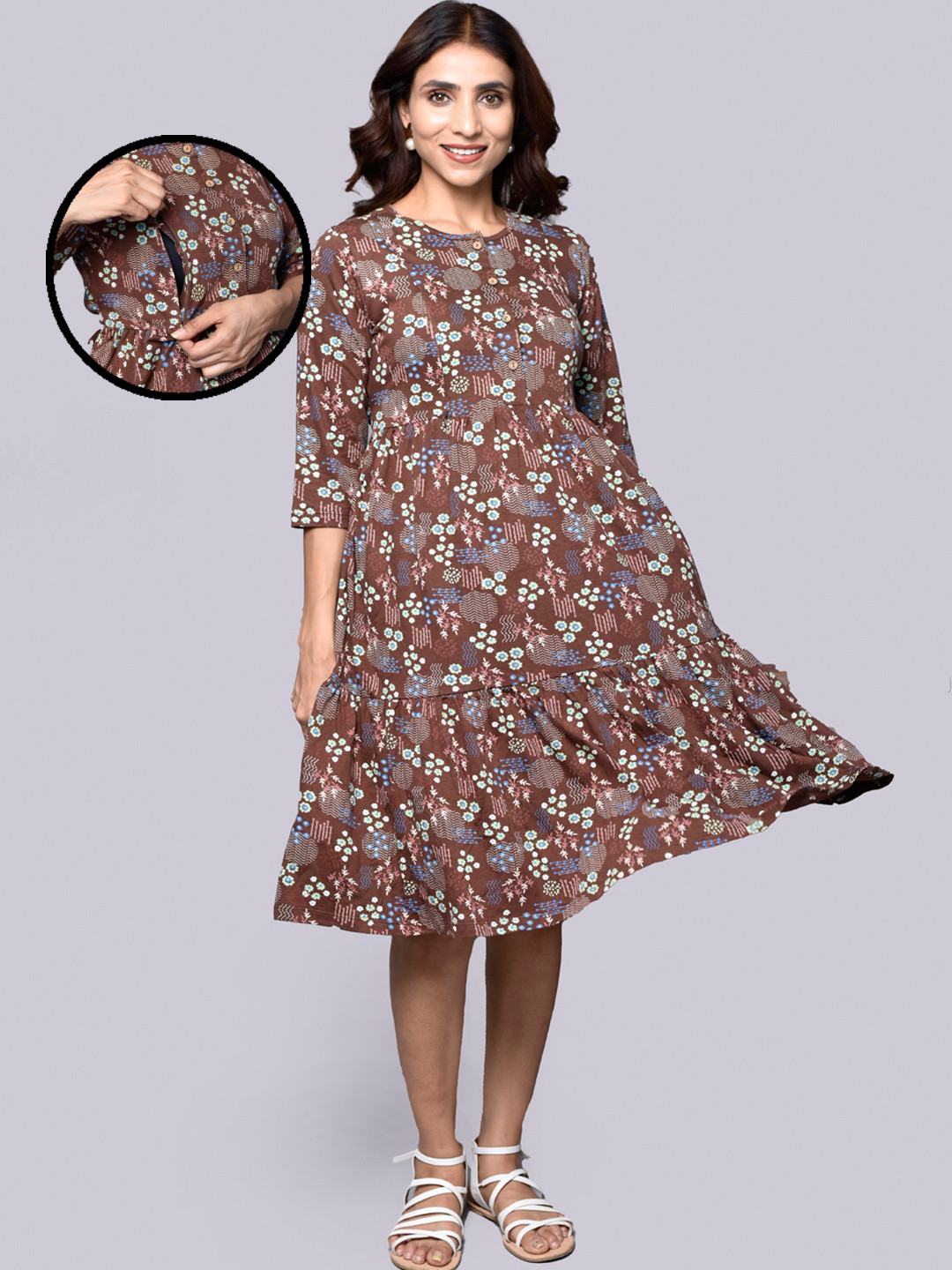 Inner Sense Floral Print Organic Cotton Fit & Flare Maternity Dress