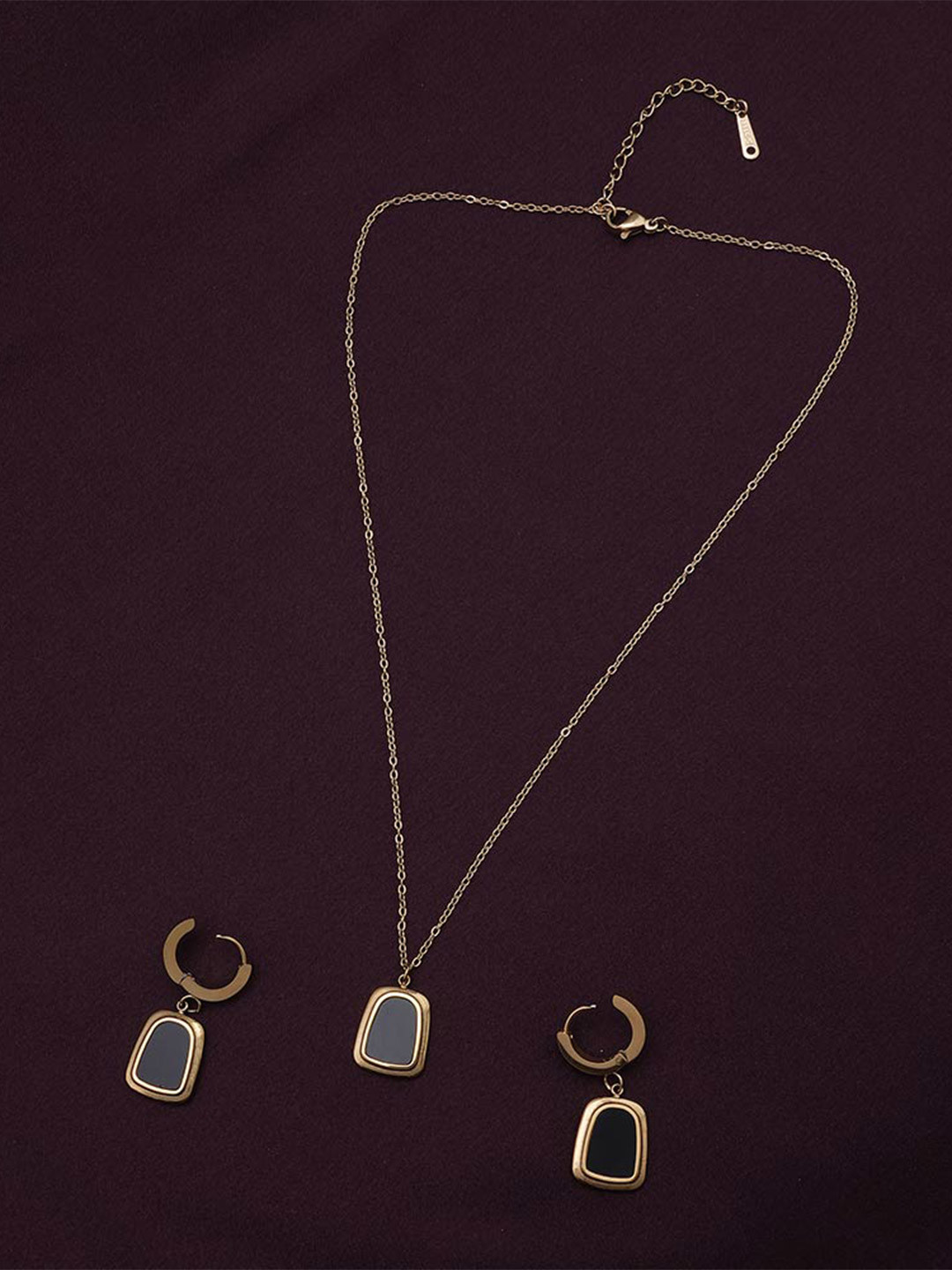 PALMONAS Gold-Plated Onyx Necklace and Earrings