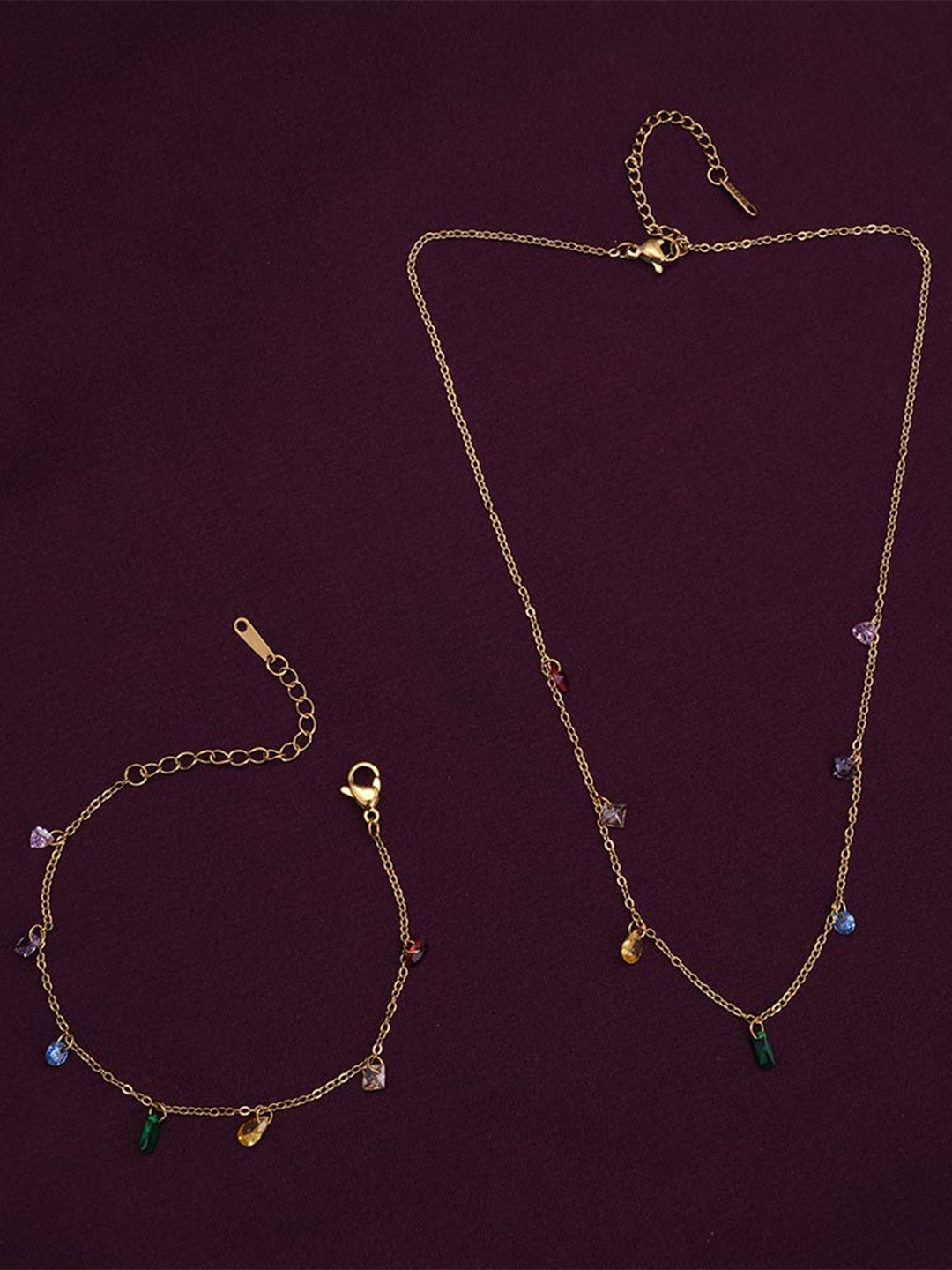 PALMONAS Vibrant Cascade Gold-Plated Stone Studded Necklace & Bracelet  Set