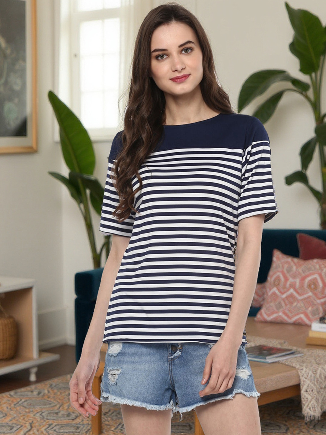 Pannkh Striped Cold-Shoulder Tank Top