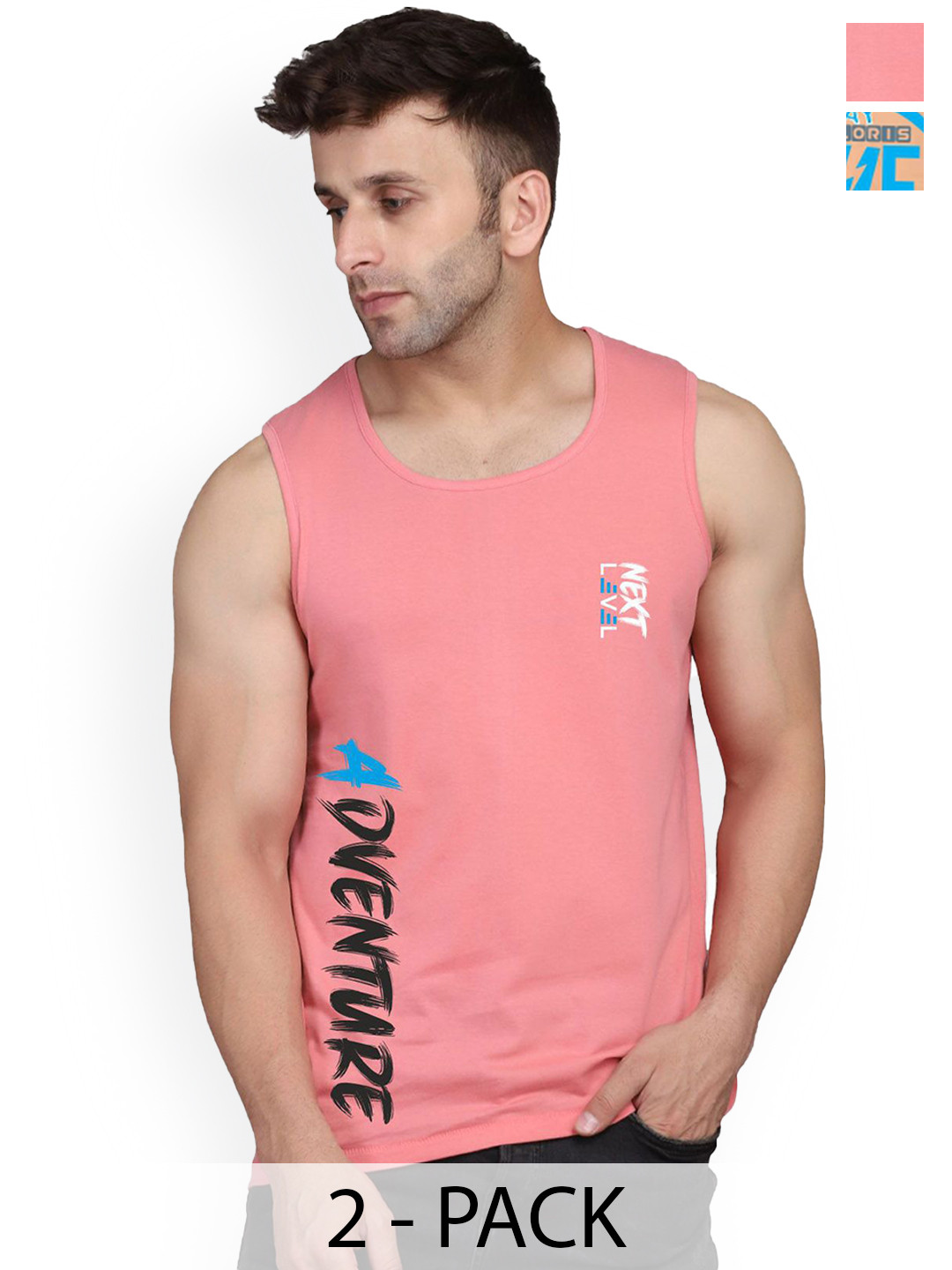 SLOWLORIS Pack Of 2 Printed Sleeveless Gym Innerwear Vests