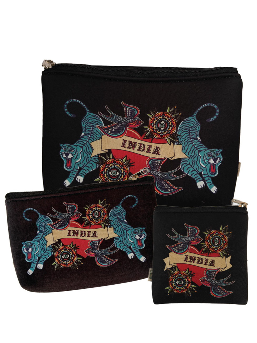 MAATIR DESIGNS Souvenir Black & Blue 3 Pieces Printed Multi Purpose Pouches